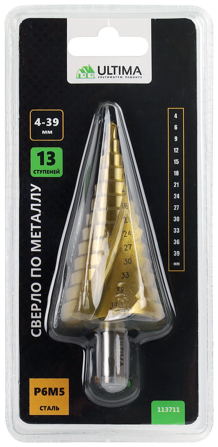 Сверло по металлу ступенчатое, Ultima, 4-12 мм, 9 ступеней, сталь HSS