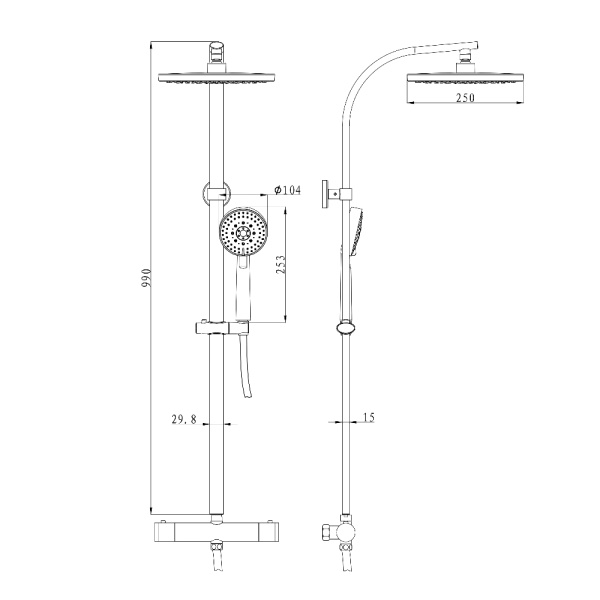Душевой гарнитур с верхним душем, с термостатом без излива 34292TM