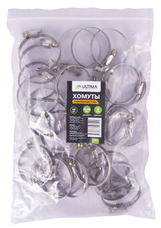 Хомуты нержавеющая сталь Ultima, 32-50 мм, ширина 9 мм, 50 шт/пакет